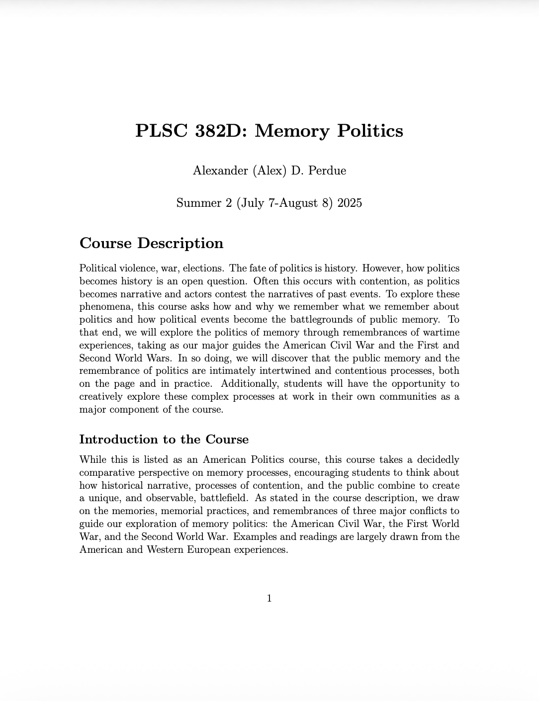 Memory Politics Title Page